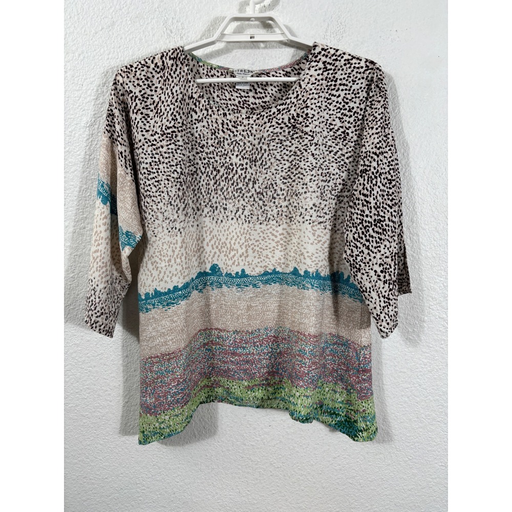 Citron Top Womens S Multicolor 100% Silk Abstract Art to Wear Blouse